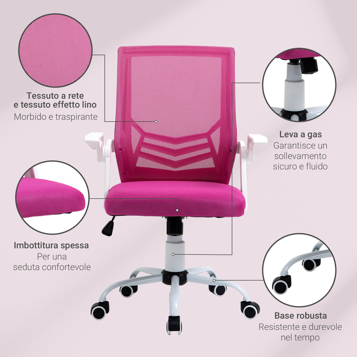 easycomfort easycomfort sedia da ufficio ergonomica con braccioli e supporto lombare poltrona ufficio girevole e altezza regolabile in tessuto rosa