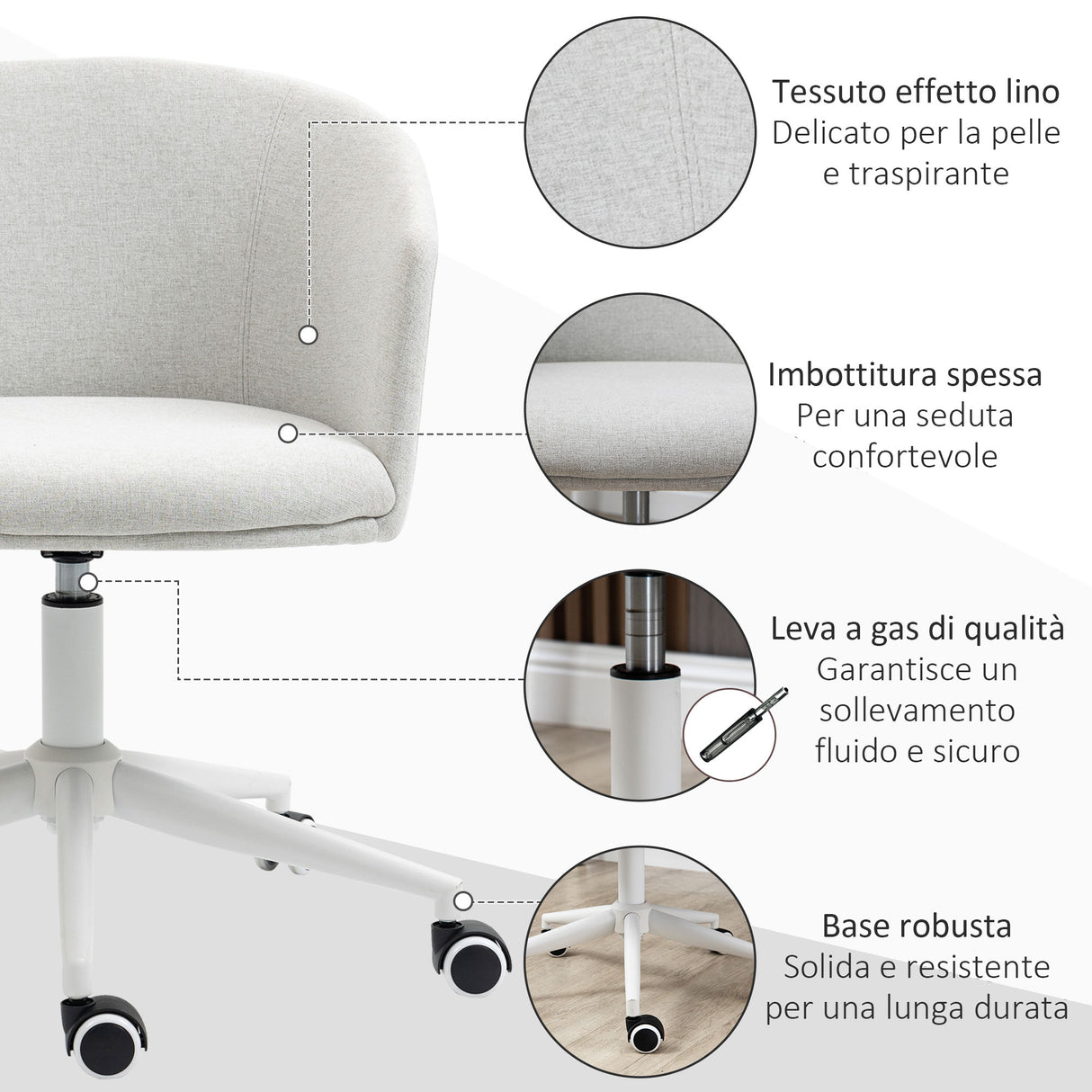 easycomfort easycomfort sedia da ufficio con altezza regolabile ruote e seduta girevole in tessuto grigio chiaro