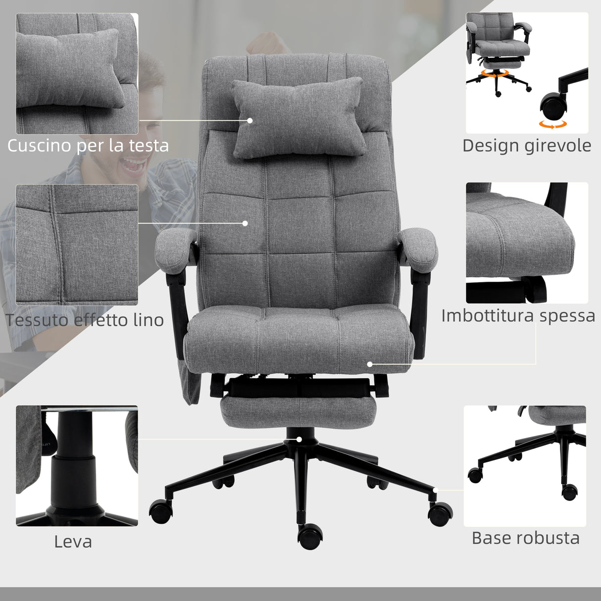 easycomfort easycomfort sedia da ufficio reclinabile e riscaldante con 6 punti massaggio e 5 modalita grigio