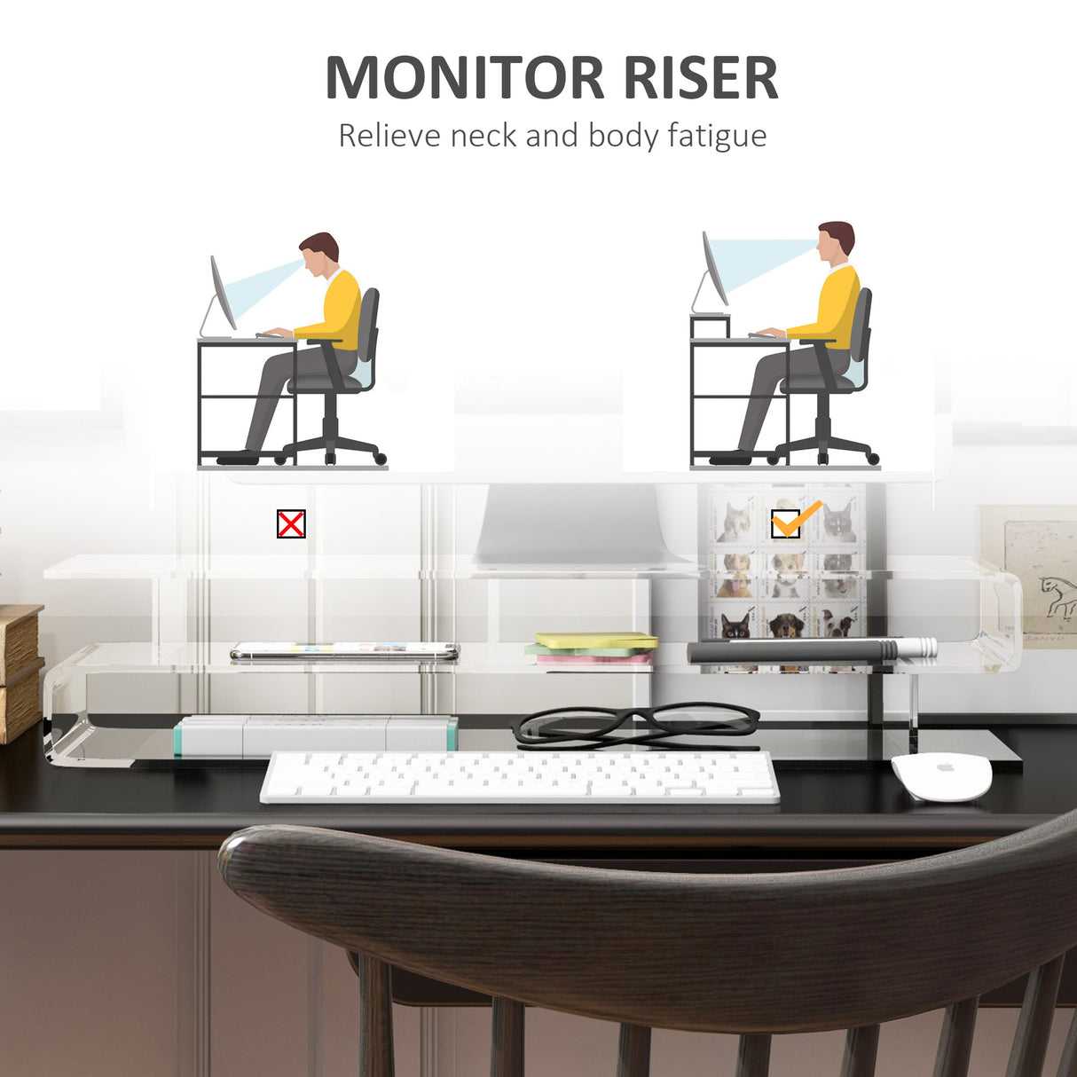 easycomfort easycomfort supporto per monitor pc in acrilico con scomparti centrali 57x19x11 5cm trasparente
