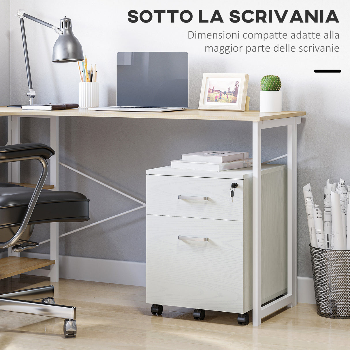 easycomfort easycomfort schedario da ufficio cassettiera per scrivania in legno 2 cassetti serratura con 2 chiavi bianco 40x45x55 6cm ean 8054144133461
