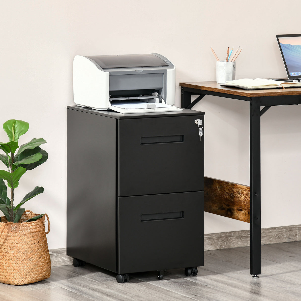 easycomfort easycomfort cassettiera ufficio con ruote schedario portadocumenti a 2 cassetti con serratura e 2 chiavi in acciaio 39x48x67cm nero