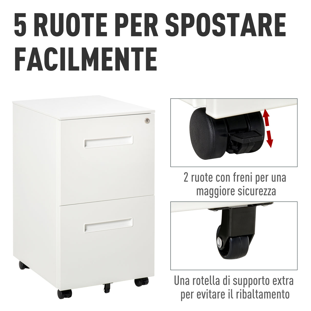 easycomfort easycomfort cassettiera ufficio con ruote schedario portadocumenti a 2 cassetti con serratura e 2 chiavi in acciaio 39x48x67cm bianco