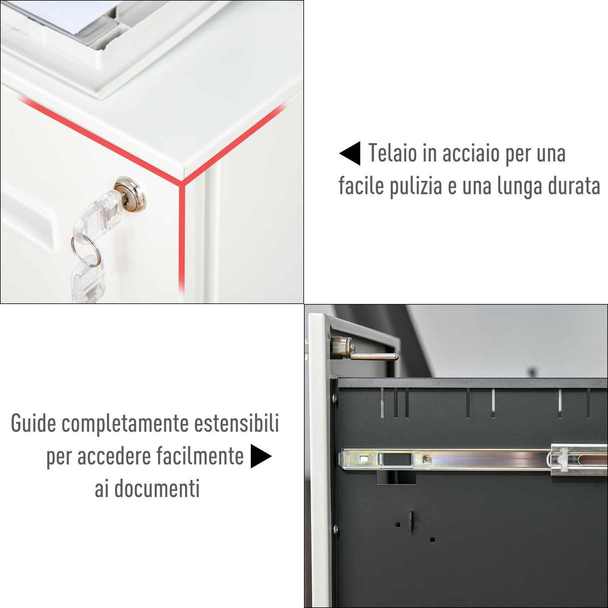 easycomfort easycomfort cassettiera ufficio con ruote schedario portadocumenti a 2 cassetti con serratura e 2 chiavi in acciaio 39x48x67cm bianco