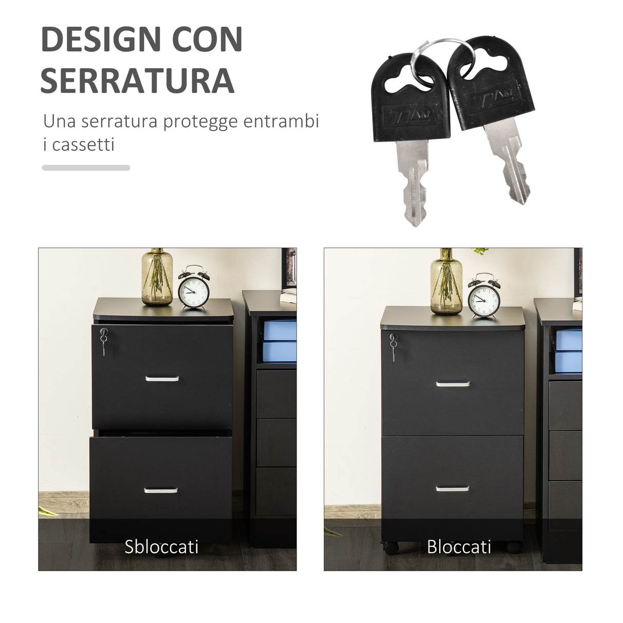 easycomfort easycomfort armadietto da ufficio con 2 cassetti e 5 ruote schedario in mdf e truciolato 43x45x72 cm nero