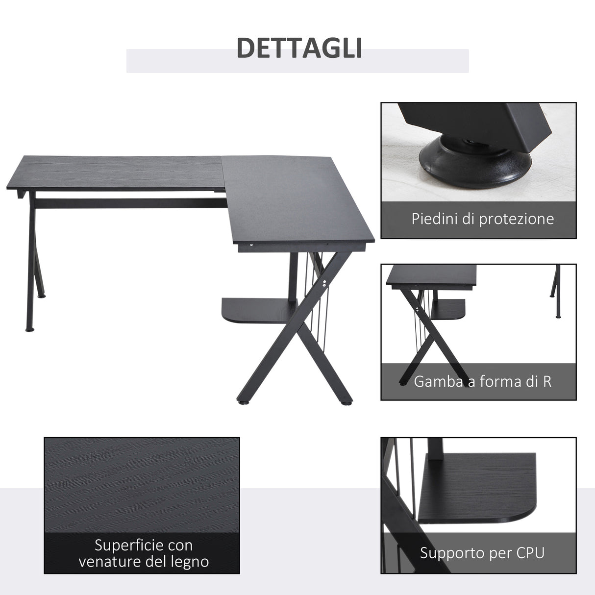 easycomfort easycomfort scrivania angolare per ufficio in legno nero 155x130x76cm ean 8054144139142