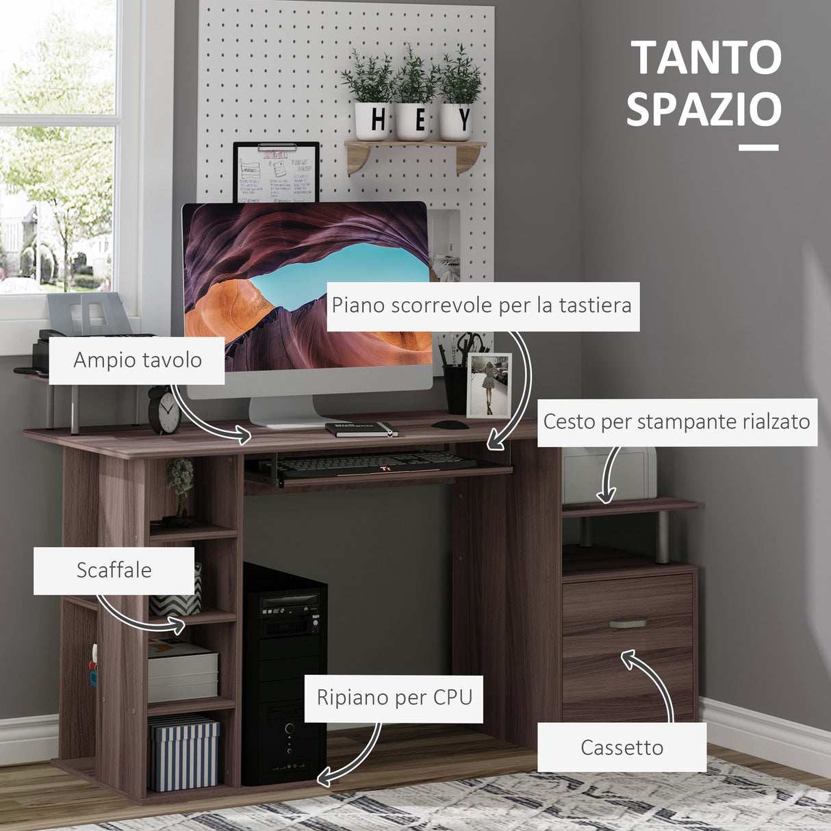 easycomfort easycomfort scrivania per computer da camera e ufficio con cassetto e scaffale in legno 152x60x88cm marrone ean 8054111843164