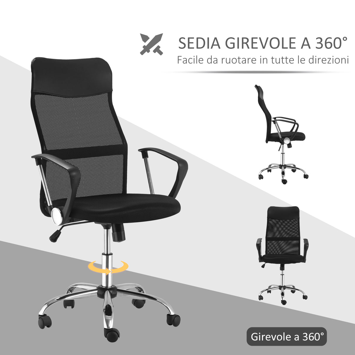 easycomfort easycomfort sedia ergonomica da ufficio girevole e dondolo con ruote altezza regolabile e schienale a rete 63x65x109 119cm nero