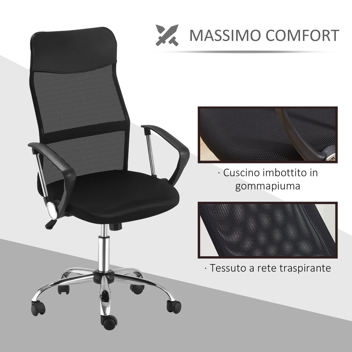 easycomfort easycomfort sedia ergonomica da ufficio girevole e dondolo con ruote altezza regolabile e schienale a rete 63x65x109 119cm nero
