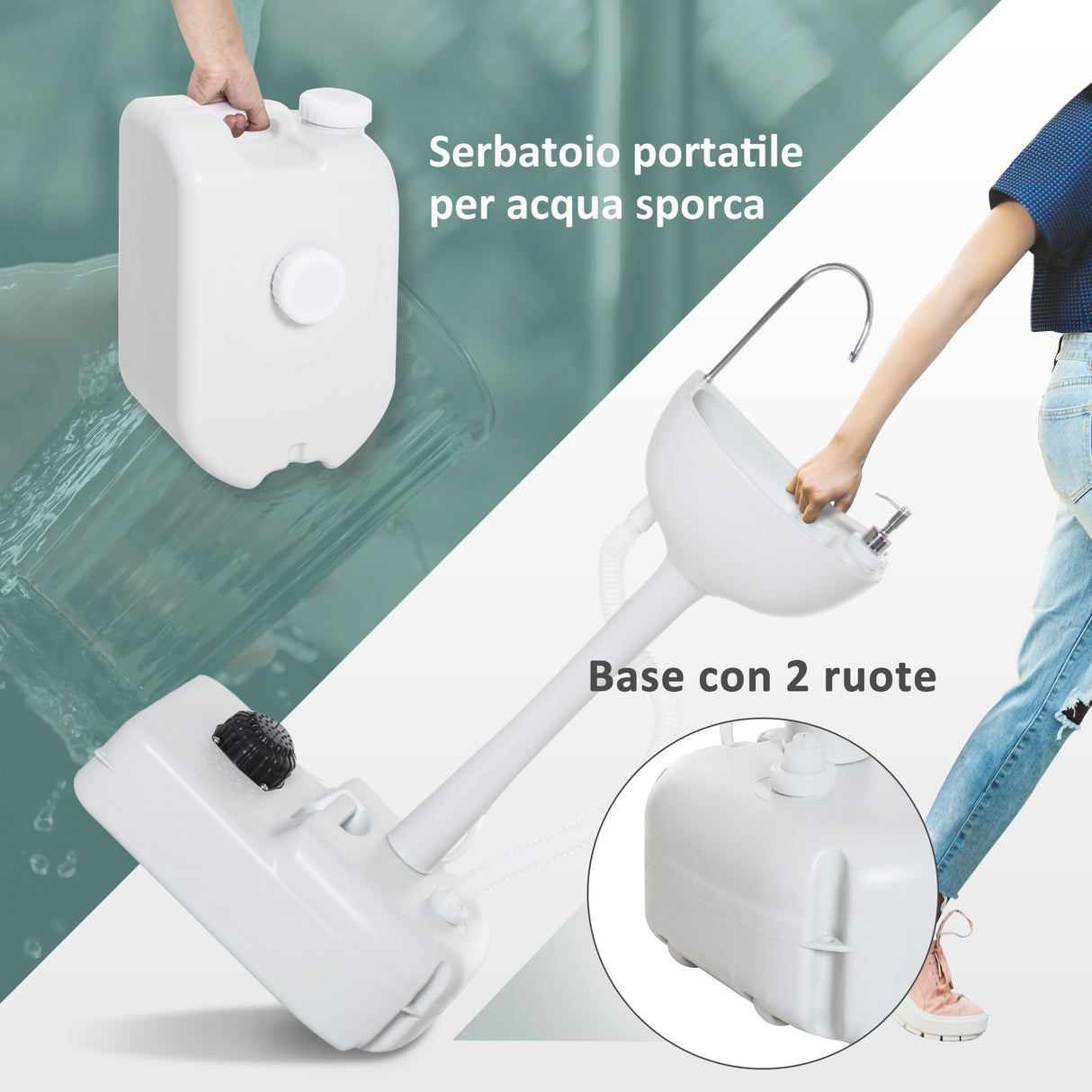 easycomfort easycomfort lavabo portatile da campeggio con 2 ruote serbatoio acqua 17l cisterna di scarico 24l e serbatoio sapone 3.5l