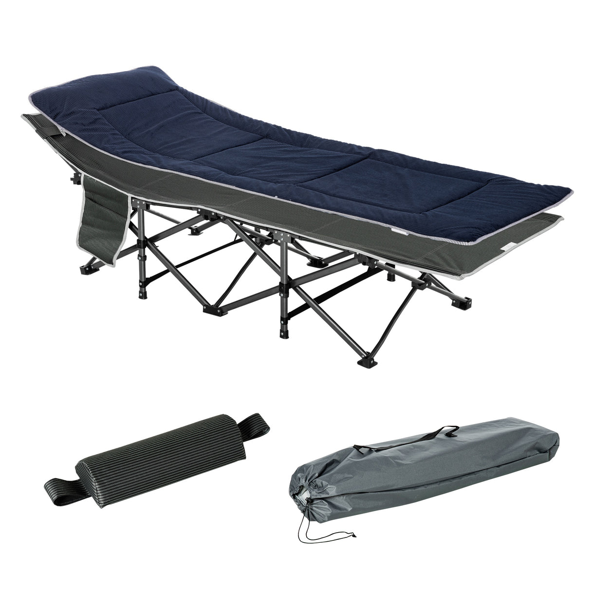 easycomfort lettino pieghevole da campeggio per adulti con cuscino e borsa trasporto 188x64.5x53cm blu