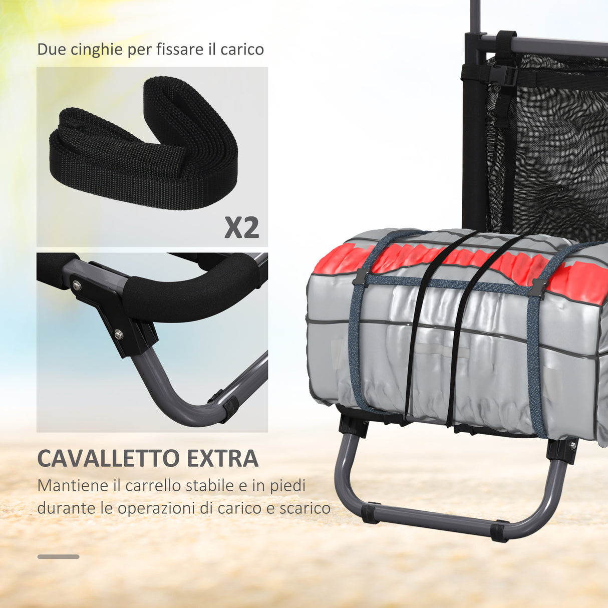 easycomfort easycomfort carrello da spiaggia pieghevole con tasca in rete manico telescopico e cavalletto 82x67x81 cm