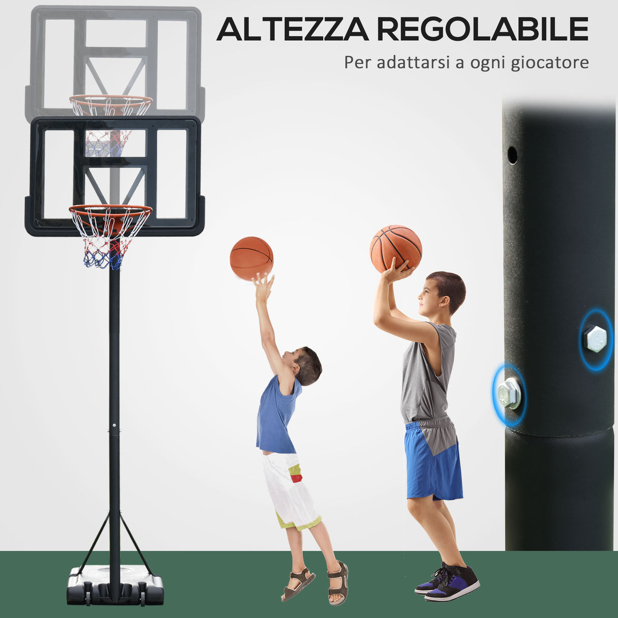easycomfort easycomfort canestro basket altezza regolabile 160 305cm base con ruote e struttura in acciaio tabellone in pvc trasparente
