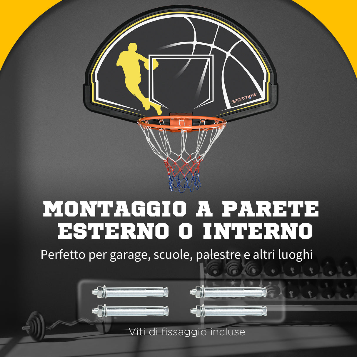 easycomfort canestro basket per bambini e adulti da indoor e outdoor in acciaio e pe 110x90x70 cm nero e giallo 36766