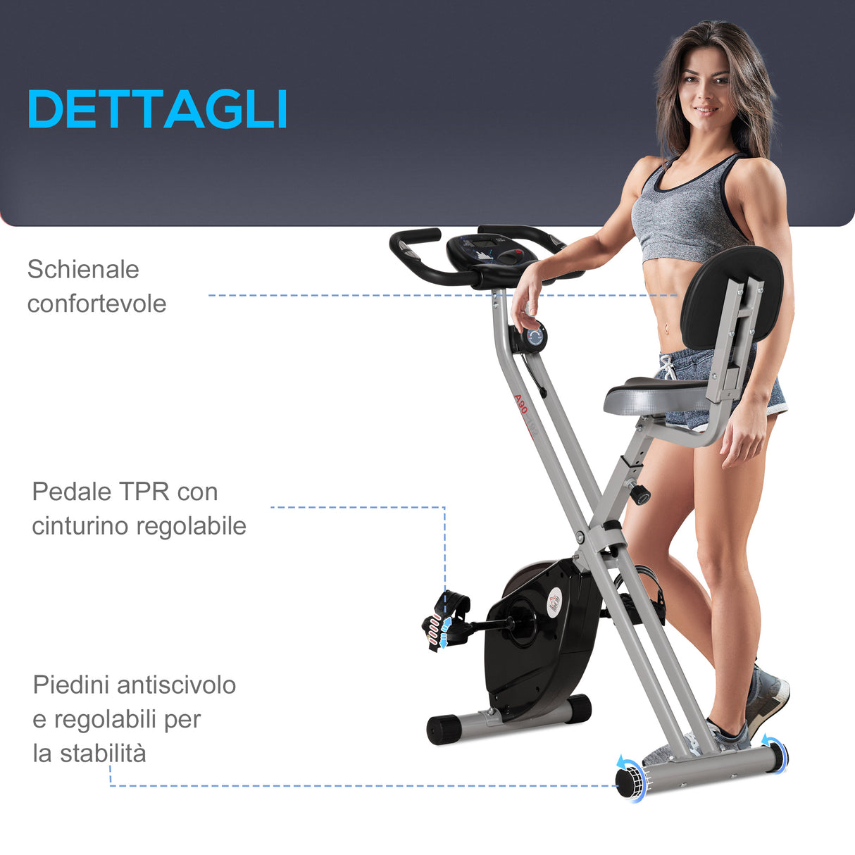 easycomfortsoozier cyclette da camera pieghevole 5 posizioni e 8 livelli di resistenza 43x97x109cm