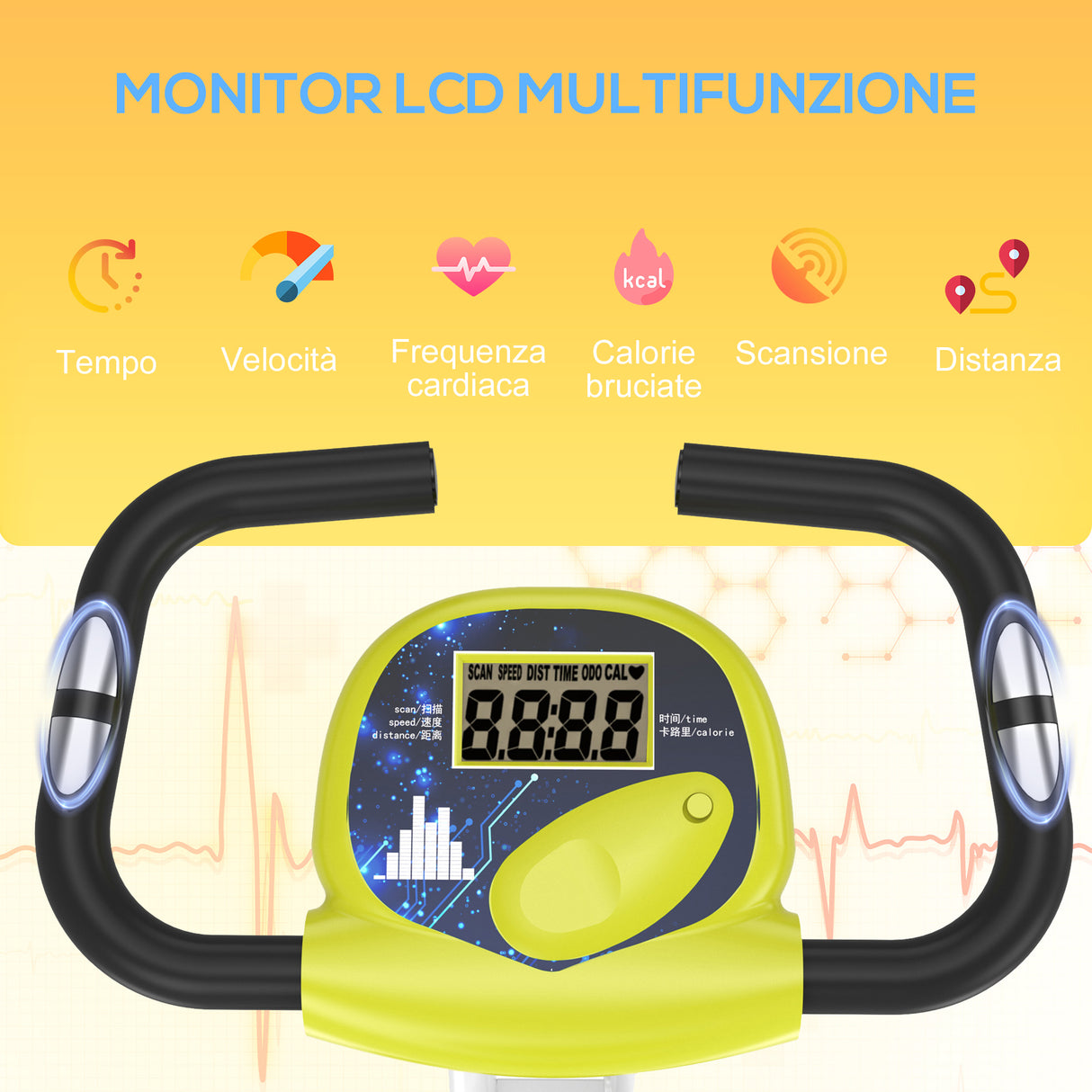 easycomfort easycomfort cyclette magnetica pieghevole con altezza e intensita regolabile schermo lcd gialla