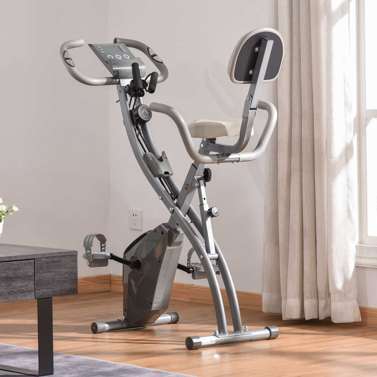 easycomfort easycomfort cyclette pieghevole 2 in 1 resistenza magnetica regolabile 8 livelli bici da fitness con sensore di frequenza cardiaca elastici per braccia schermo lcd volano 2 5kg grigio