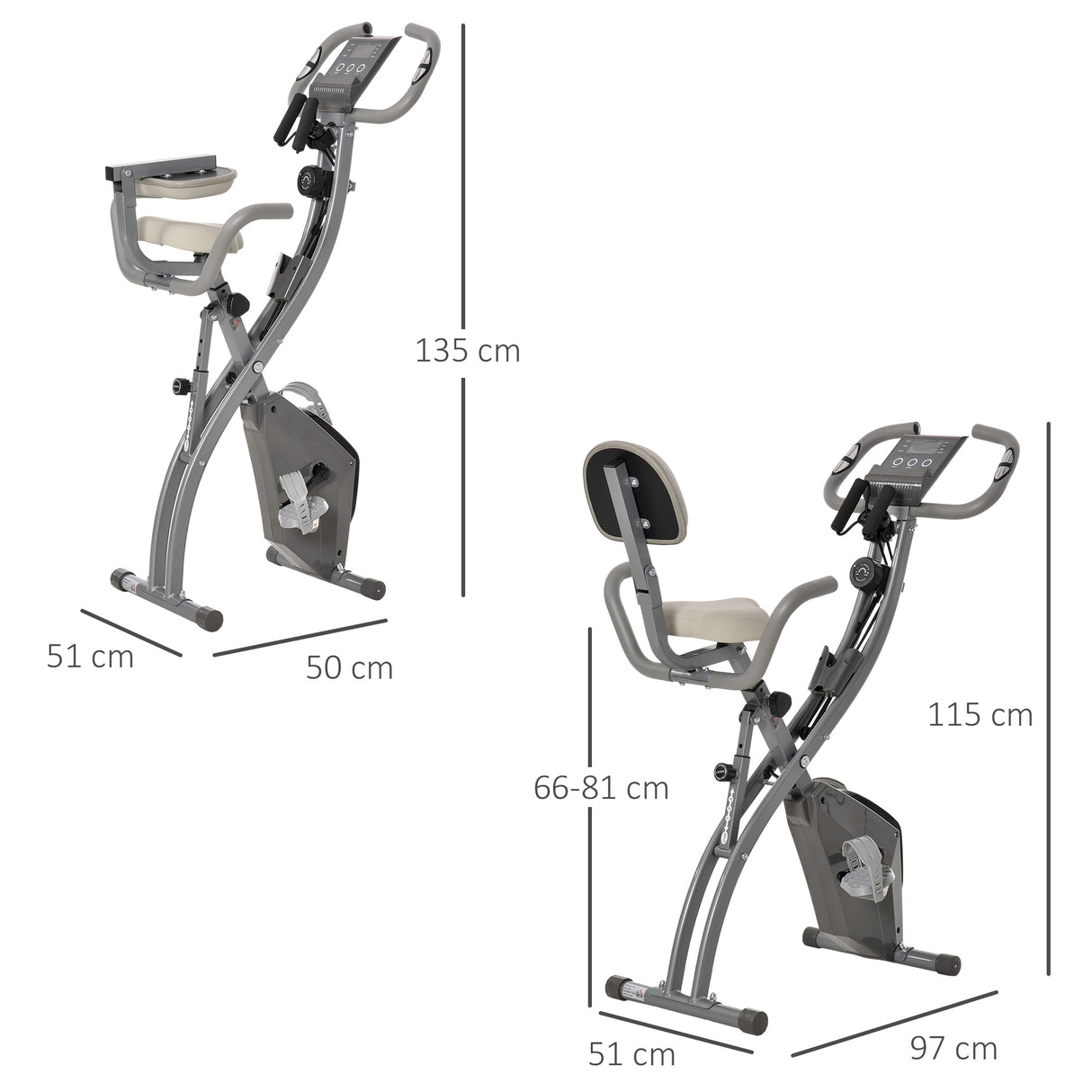 easycomfort easycomfort cyclette pieghevole 2 in 1 resistenza magnetica regolabile 8 livelli bici da fitness con sensore di frequenza cardiaca elastici per braccia schermo lcd volano 2 5kg grigio