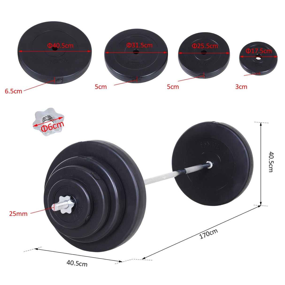 easycomfort easycomfort set bilanciere e dischi 70kg 8 dischi pesi rivestiti in pvc e barra in ferro 170x40 5x40 5cm nero