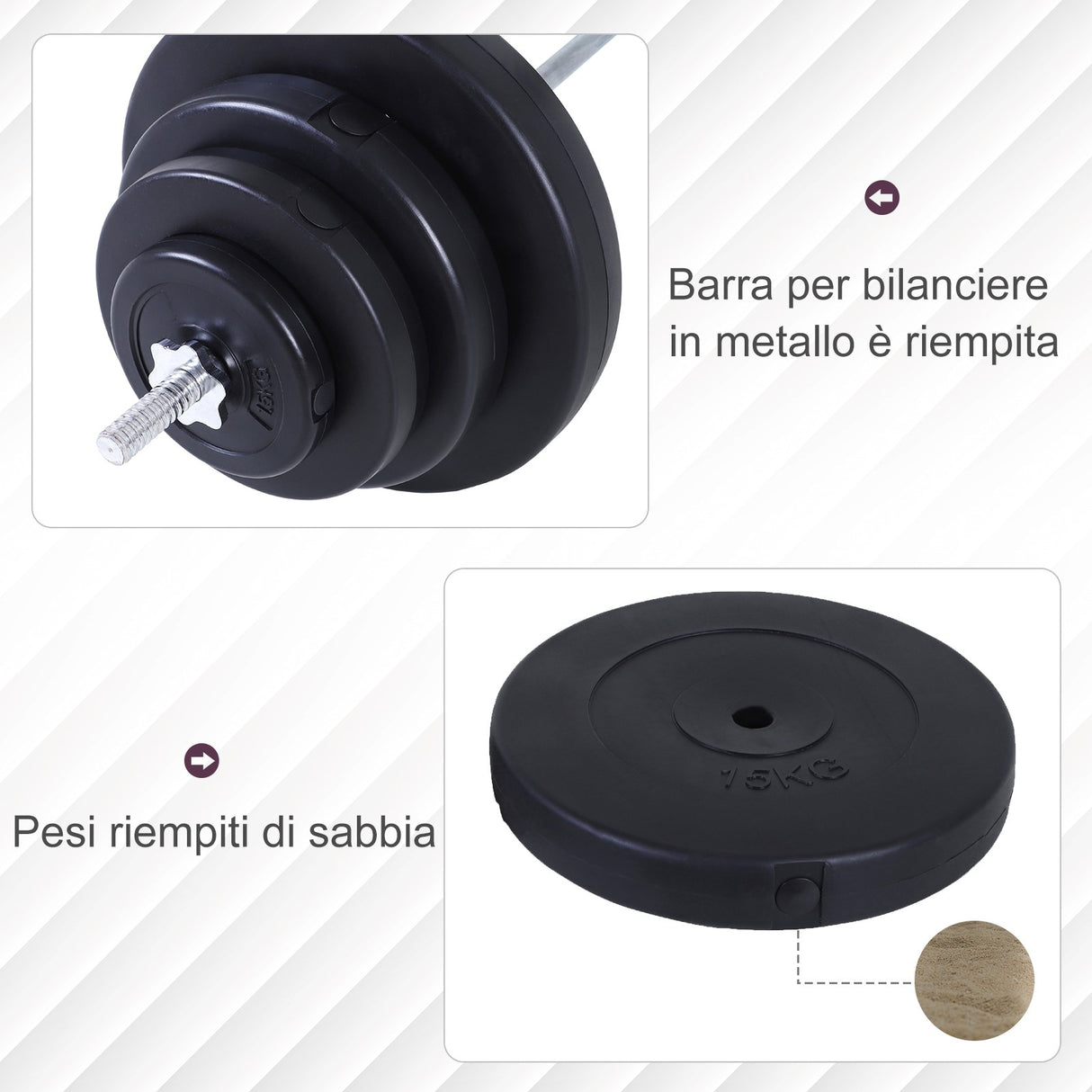 easycomfort easycomfort set bilanciere e dischi 70kg 8 dischi pesi rivestiti in pvc e barra in ferro 170x40 5x40 5cm nero