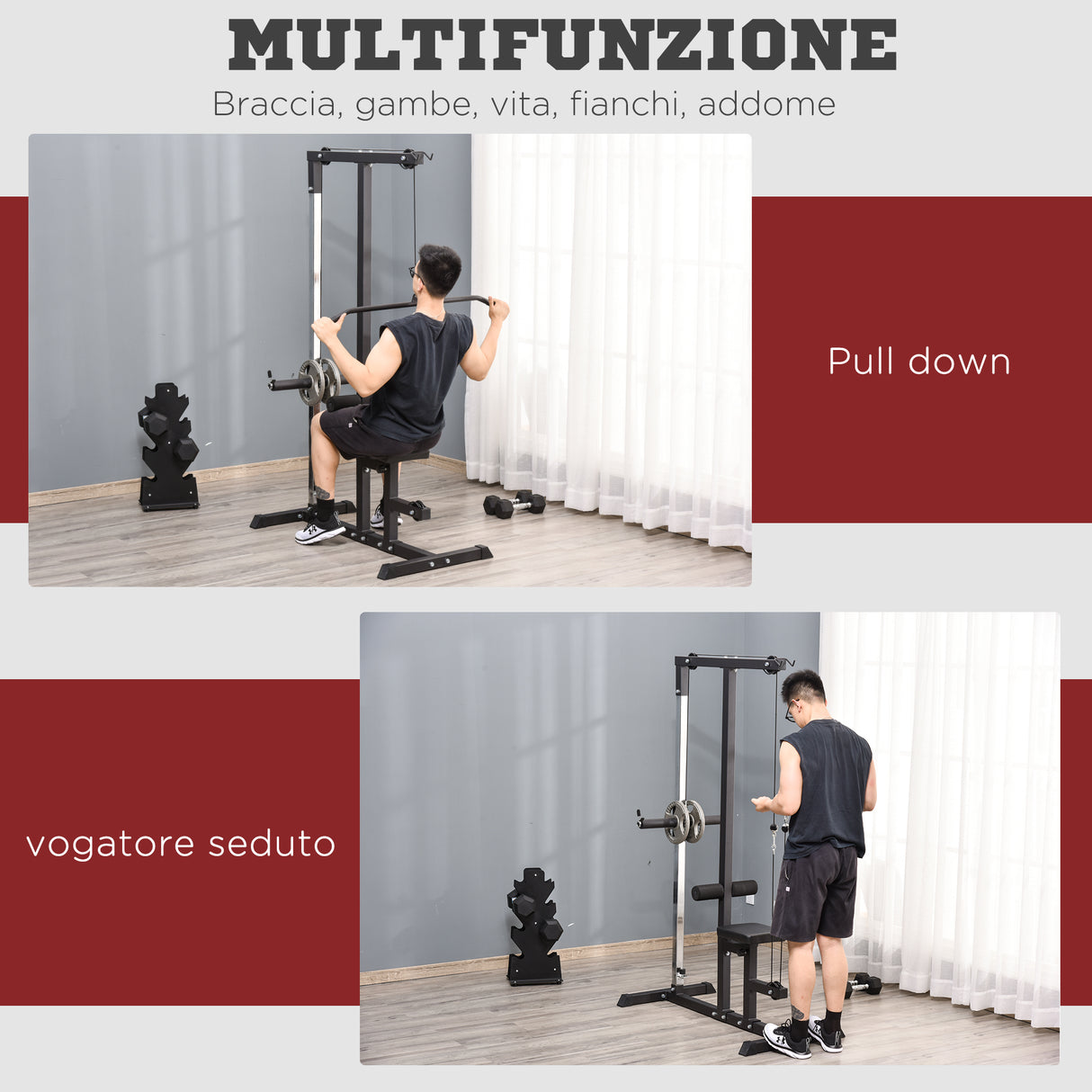 easycomfort easycomfort stazione fitness pull down da casa con panca e cavo regolabile in acciaio 107x120x190cm nero