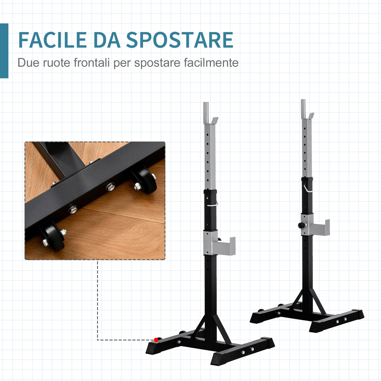 easycomfort set 2 rack porta bilanciere in acciaio ganci con altezza regolabile capacita 110kg 55x57x105 170cm nero