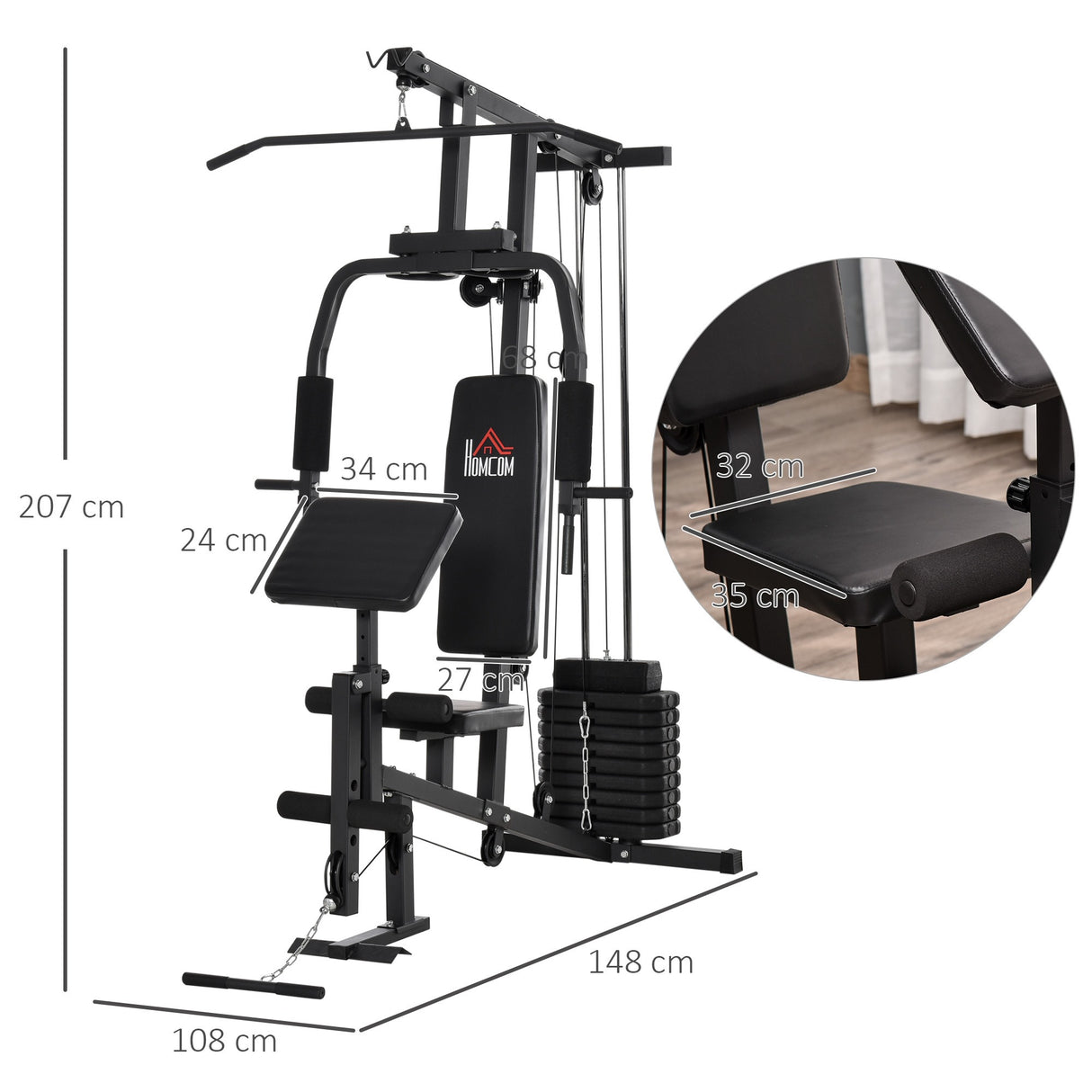 easycomfort easycomfort stazione fitness multifunzione per allenamento a casa e professionale in acciaio 148x108x207 cm nero