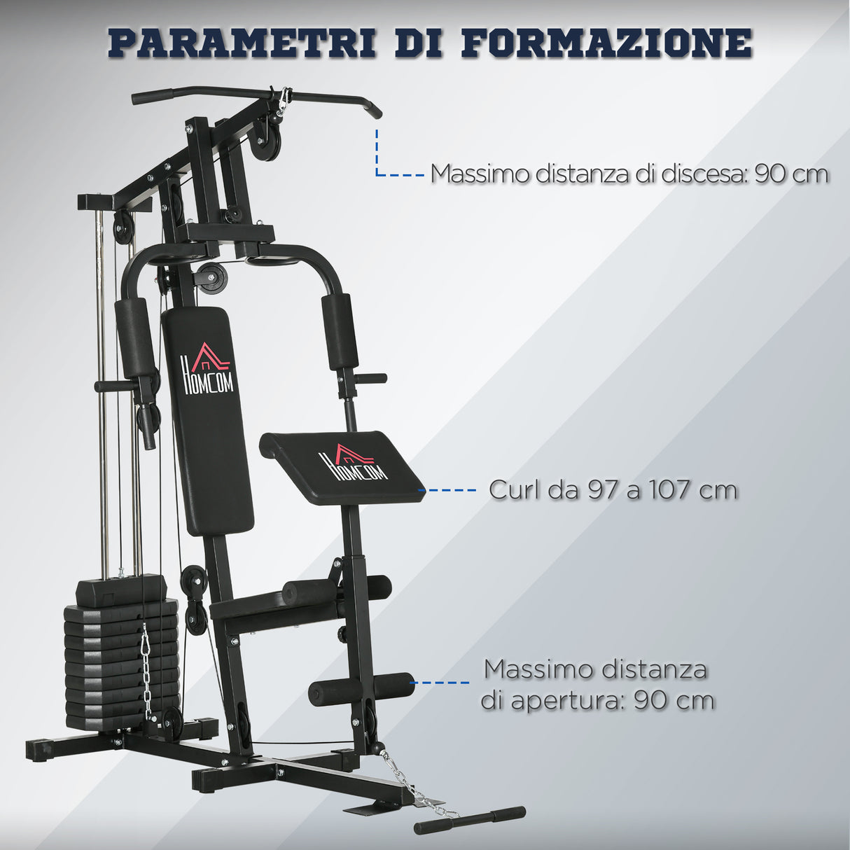 easycomfort easycomfort stazione fitness multifunzione power tower con pesi fino 45kg e panca imbottita 135x103x210cm