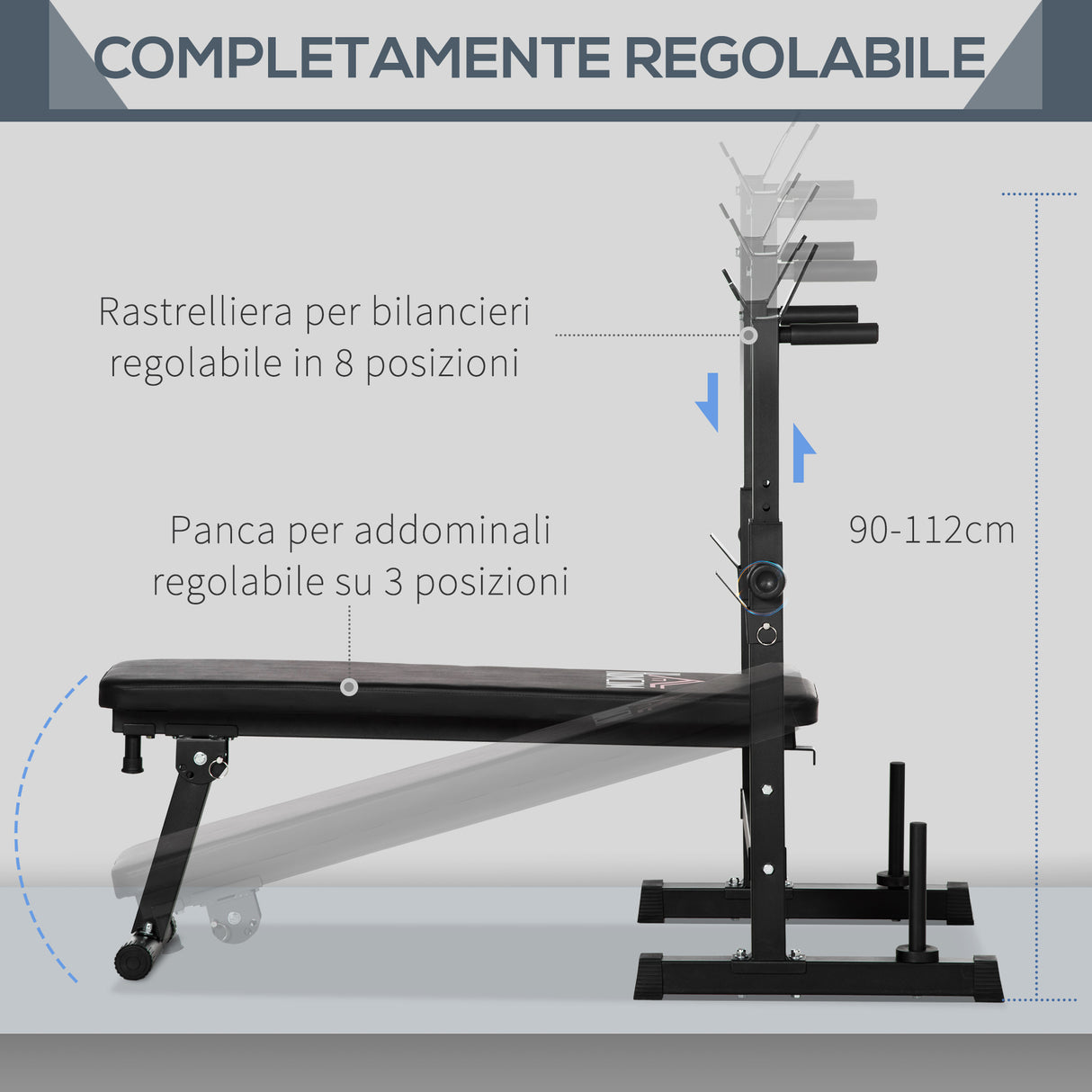 easycomfort panca pesi pieghevole con 8 altezze regolabili per sollevamento pesi e trazioni in acciaio e pu 140x73x98 122cm nera