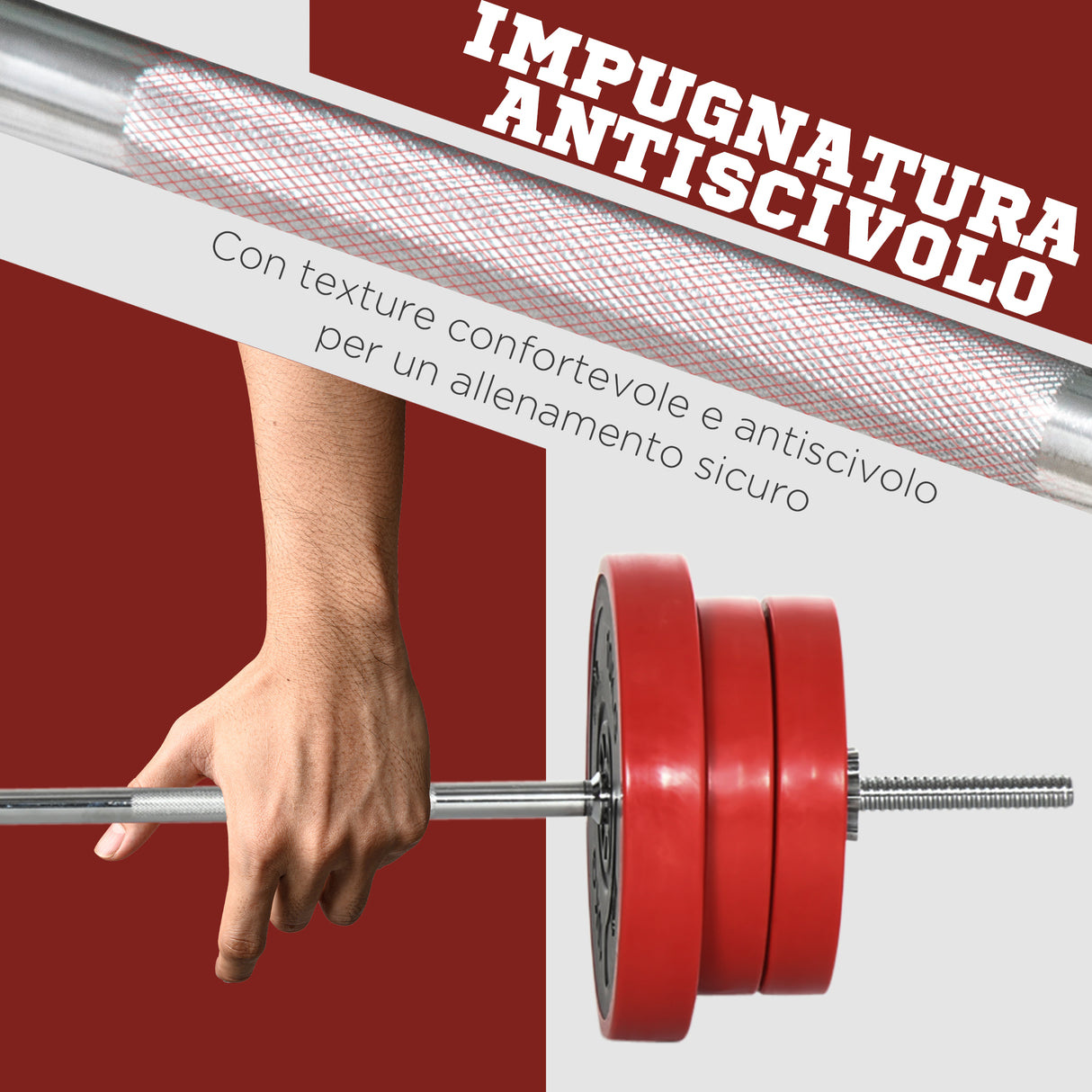 easycomfort set bilanciere e dischi 65kg totali per workout in casa in metallo sabbia di ferro e gomma rosso