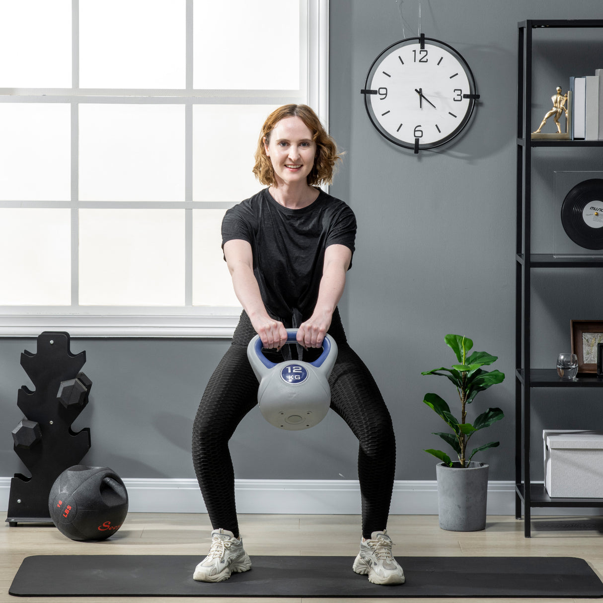 easycomfort kettlebell 12kg in pu e sabbia con base piatta e impugnatura per stacchi squat e sollevamenti 24x17x28 cm blu