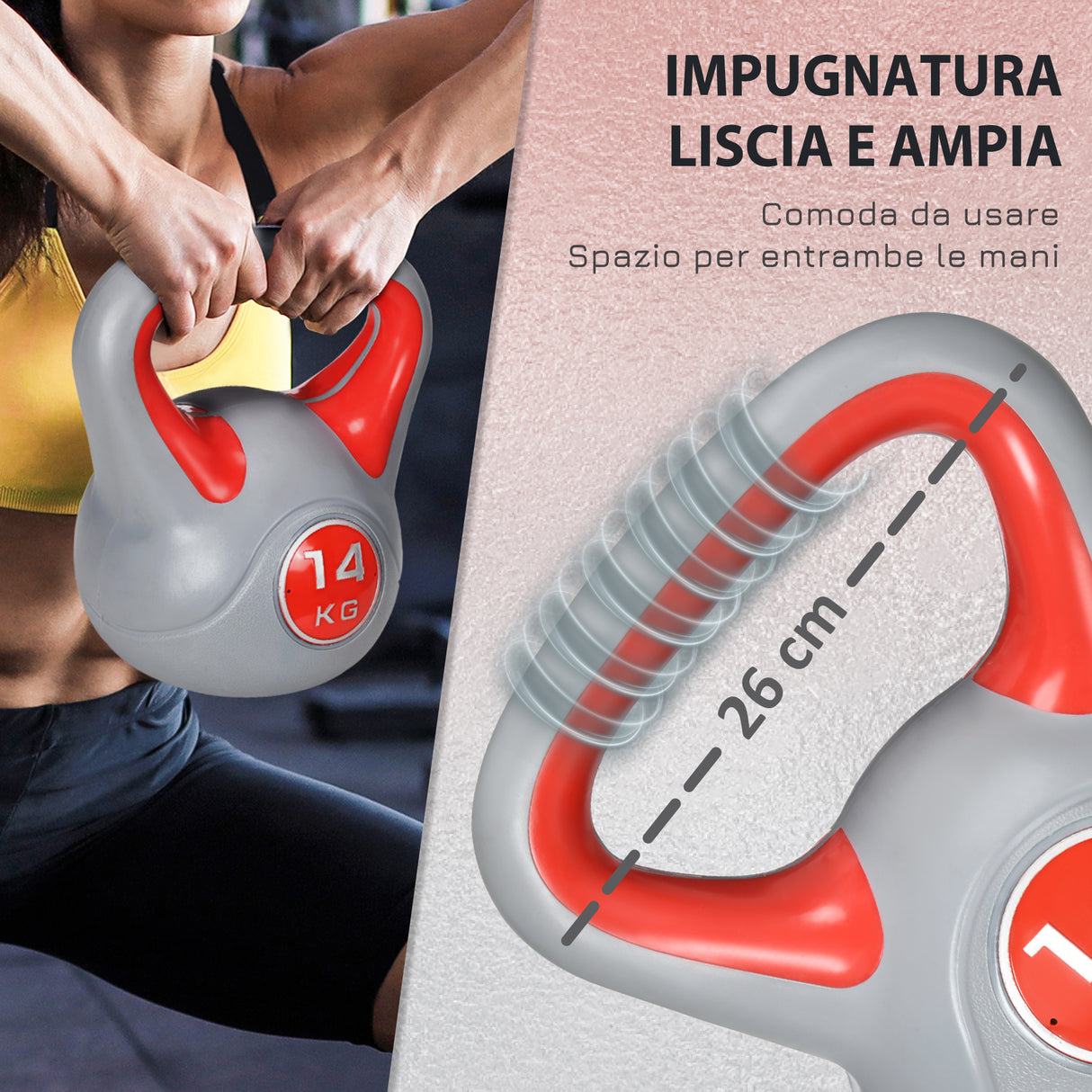 easycomfort kettlebell 14kg in pu e sabbia con base piatta e impugnatura per stacchi squat e sollevamenti 26x18x32 cm rosso