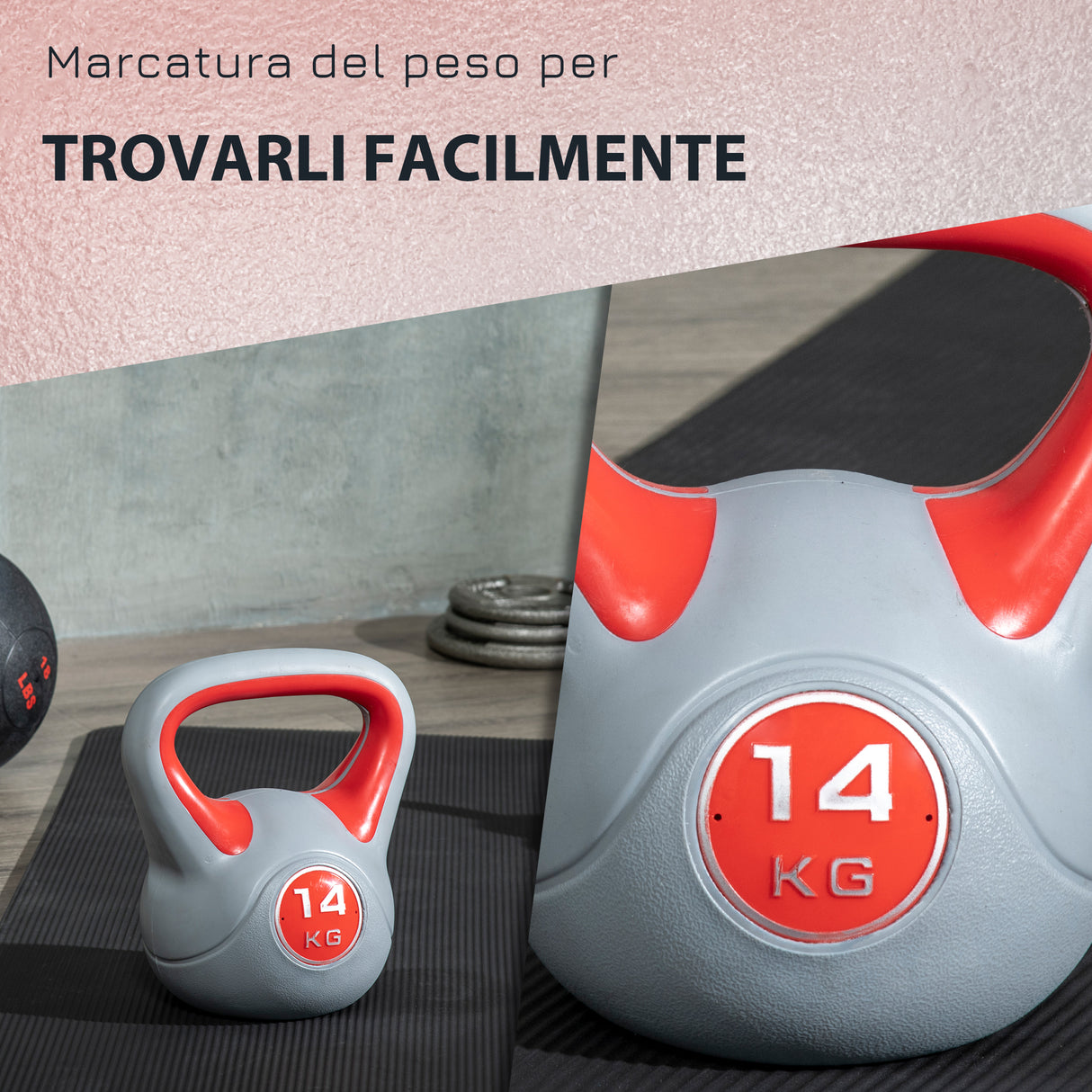 easycomfort kettlebell 14kg in pu e sabbia con base piatta e impugnatura per stacchi squat e sollevamenti 26x18x32 cm rosso