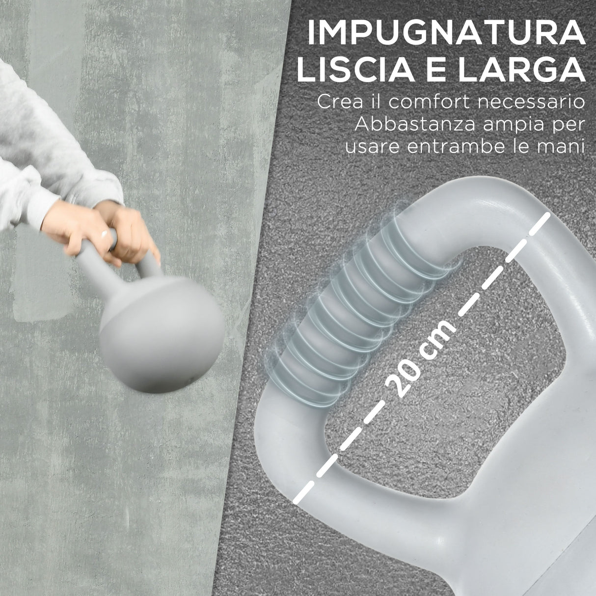 easycomfort kettlebell 8kg in pvc e sabbia metallica per allenamento spalle e bicipiti 22x22x29 cm grigio