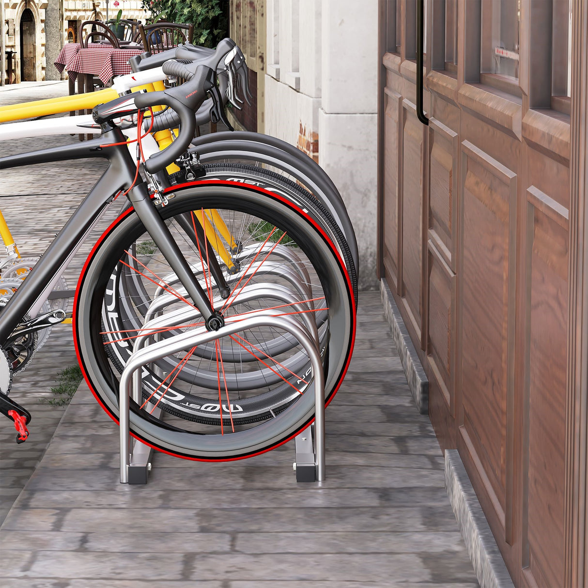 easycomfort rastrelliera portabiciclette parcheggio per 4 biciclette in acciaio 110x33x27 cm argento