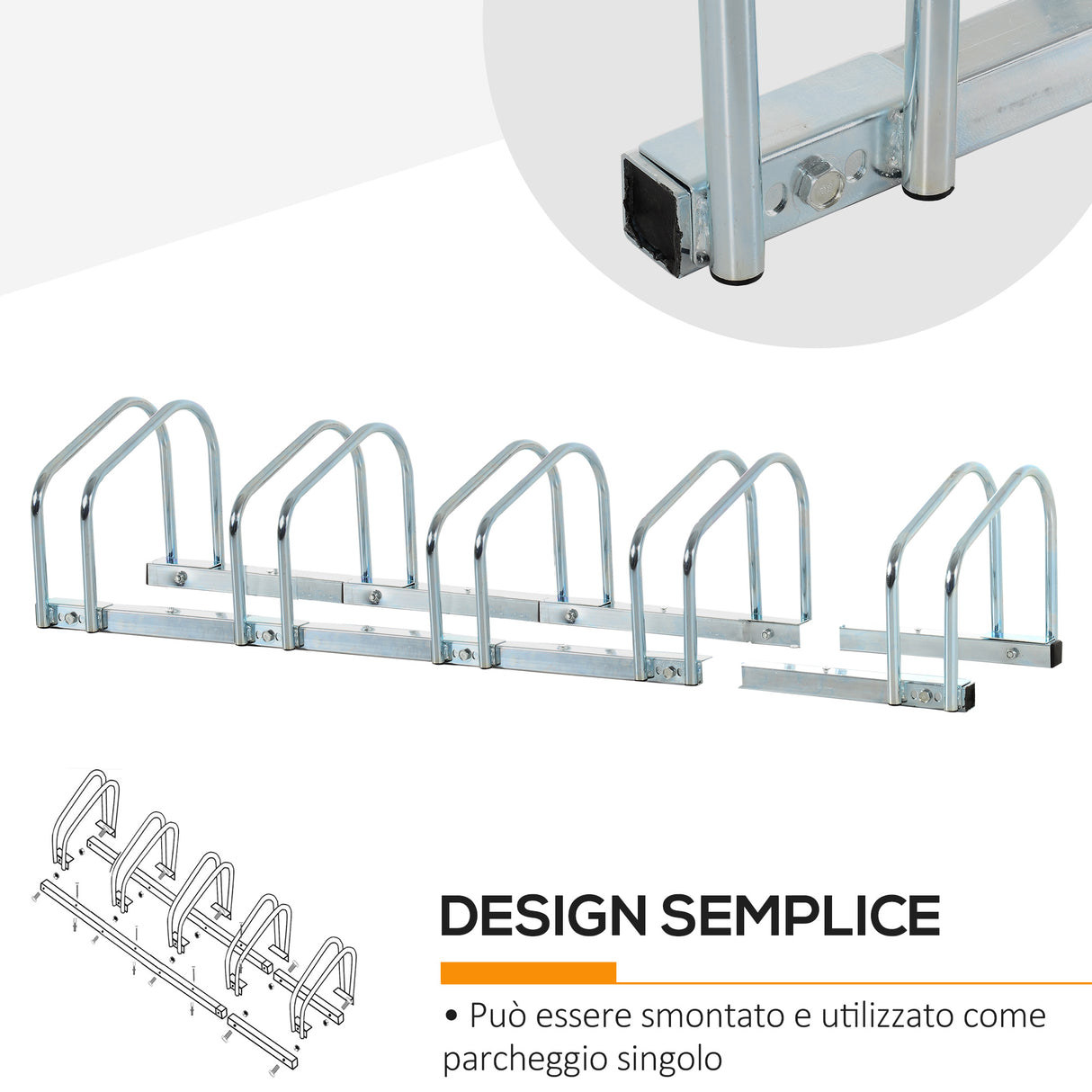 easycomfort rastrelliera portabiciclette parcheggio per 5 biciclette in acciaio 145 33 27 cm argento