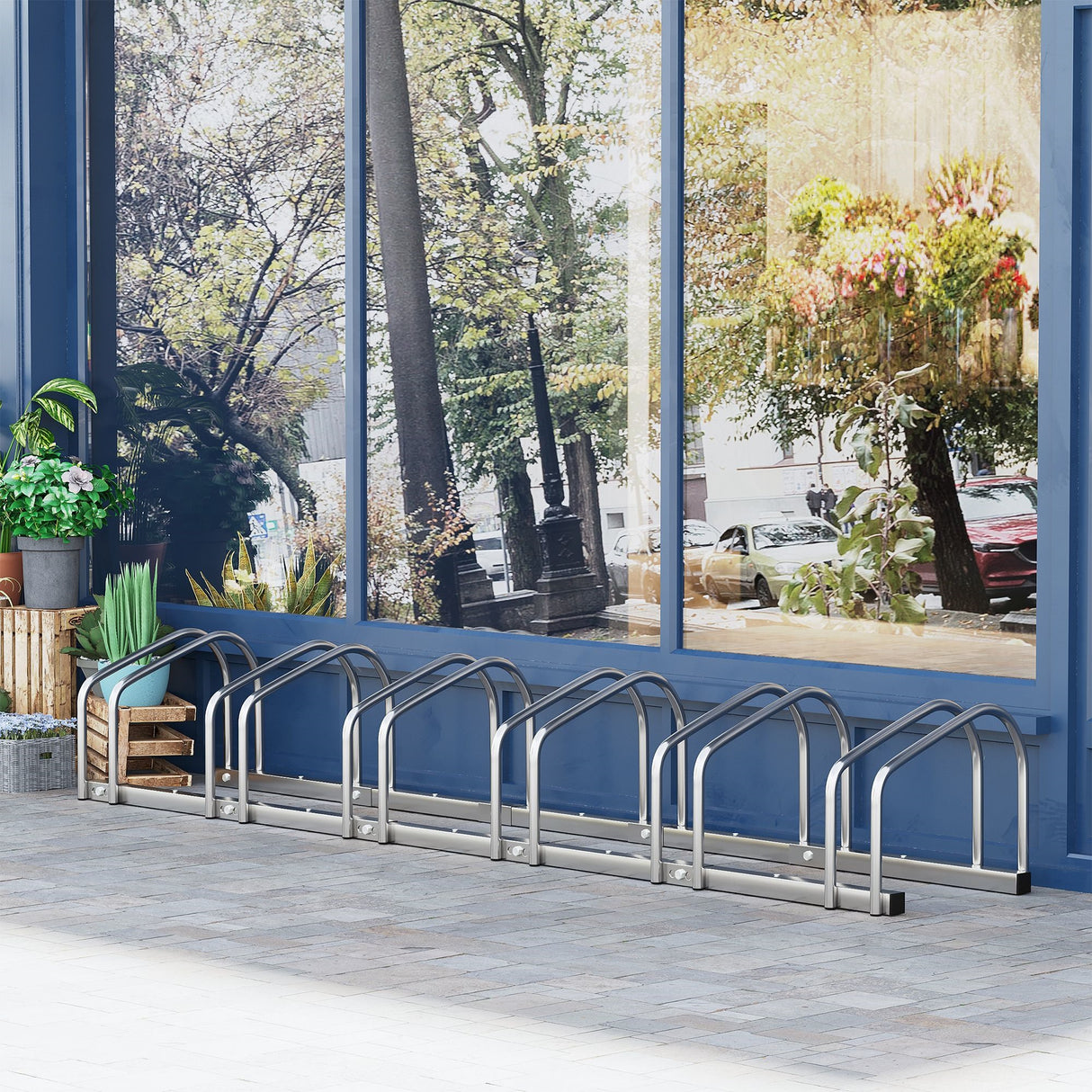 easycomfort rastrelliera portabiciclette parcheggio per 6 biciclette in acciaio 179x33x27 cm argento