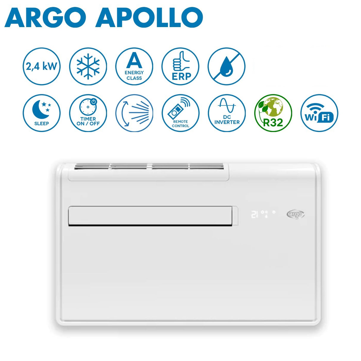 climatizzatore condizionatore senza unita esterna argo inverter apollo 10sc solo freddo da 2 04 kw r 32 wi fi integrato classe a