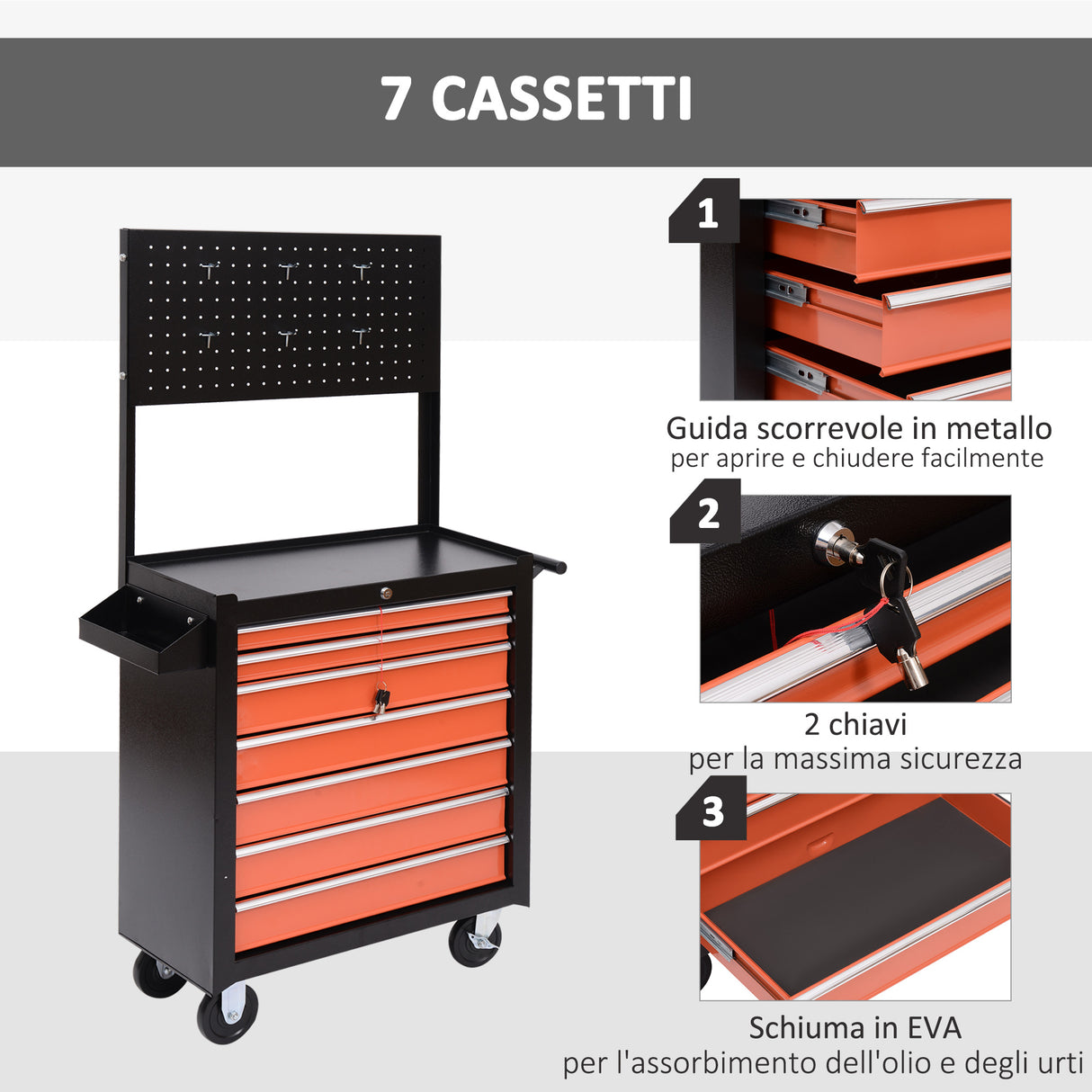 easycomfort easycomfort carrello porta utensili attrezzi con cassettiera nero e arancione 61.5x33x76cm