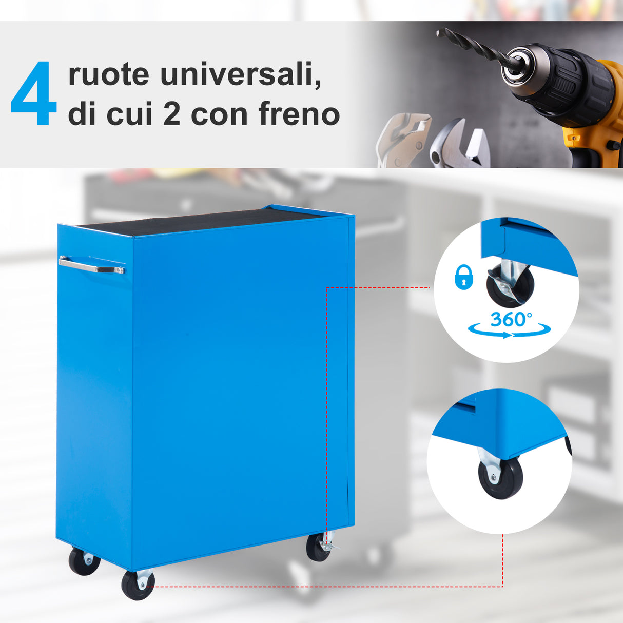 easycomfort easycomfort carrello porta utensili da officina con cassettiera azzurro 61.5 x 33 x 85cm
