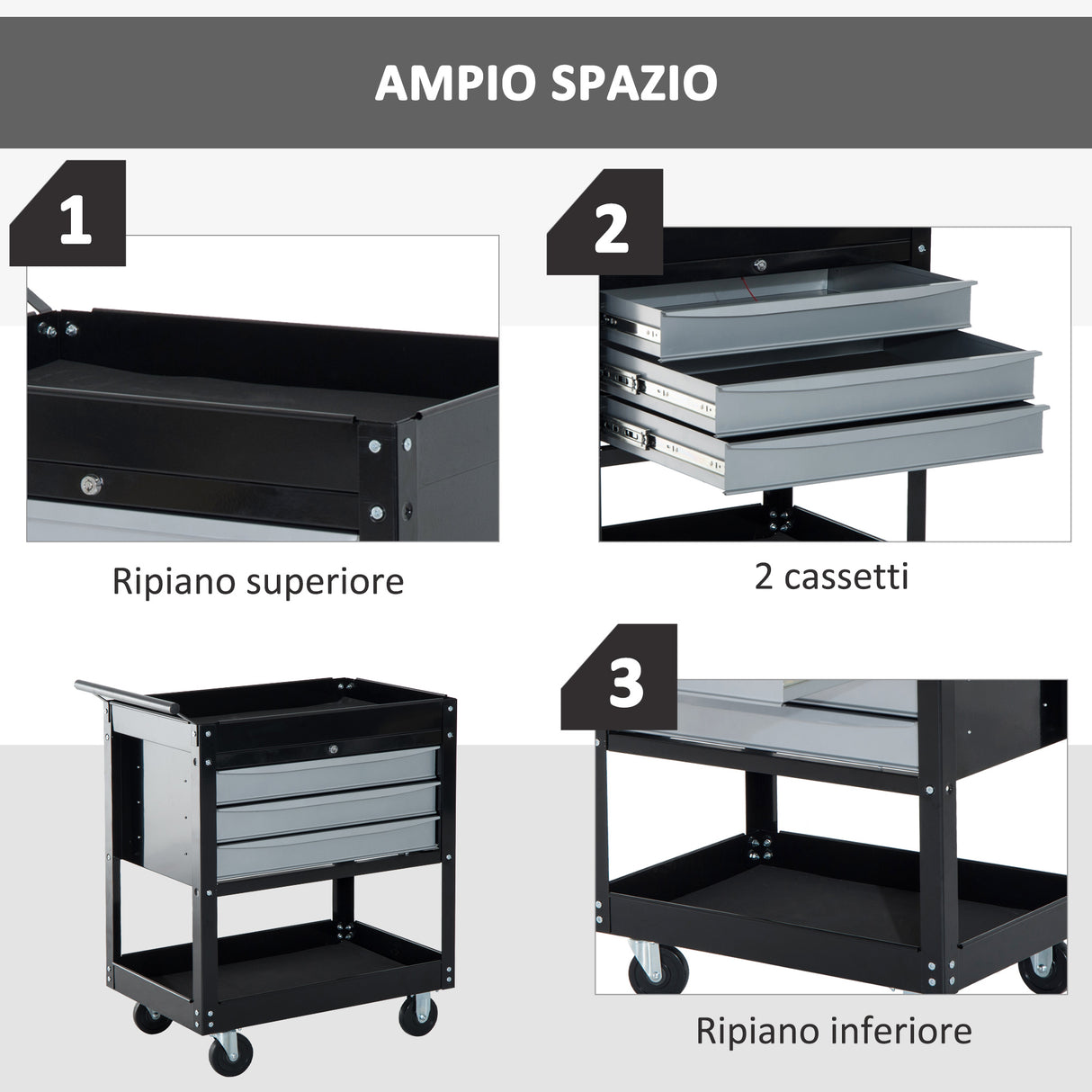 easycomfort easycomfort carrello da officina professionale cassettiera portautensili in lamiera nero 68x46x88cm
