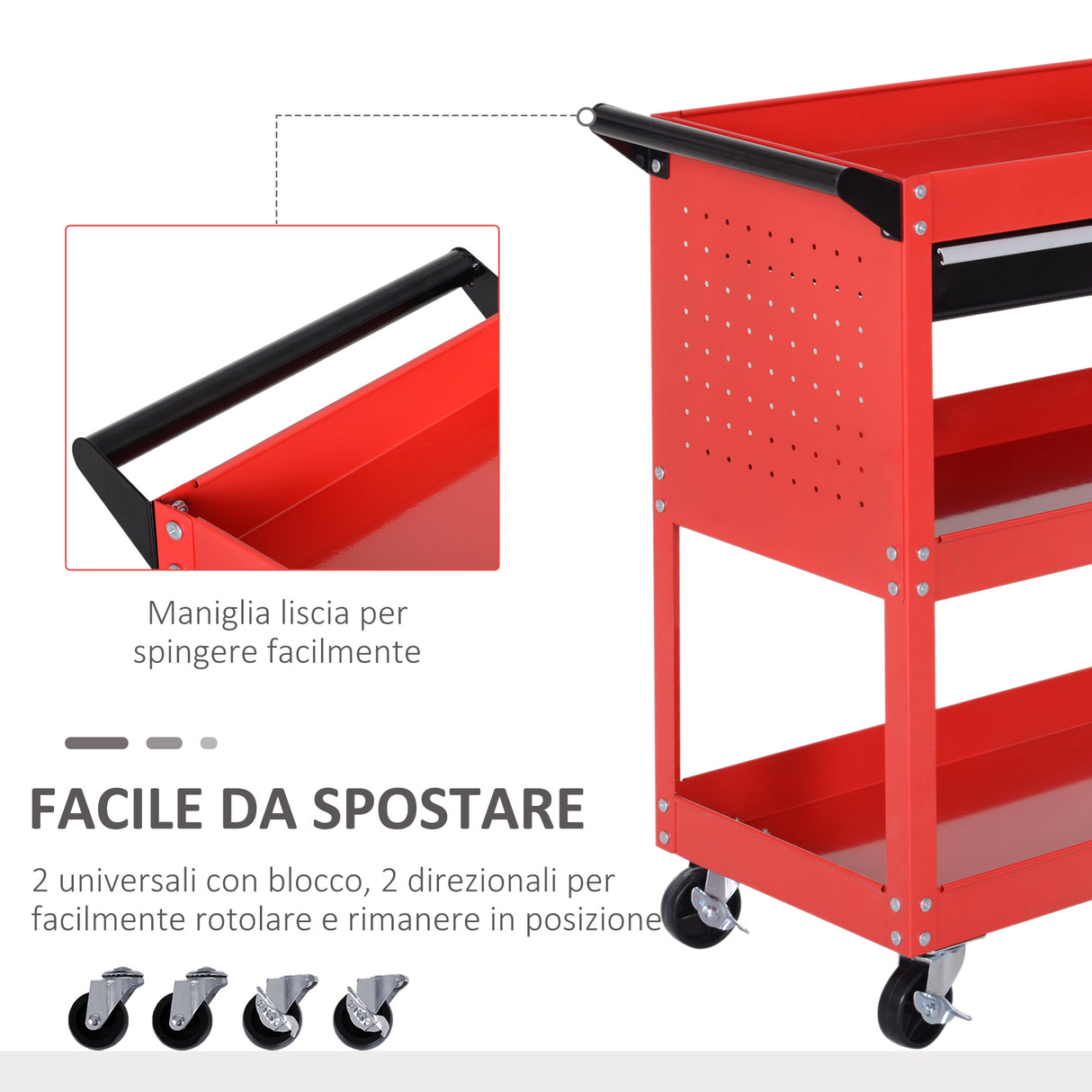 easycomfort carrello portautensili da officina rosso 70x35x75.5cm