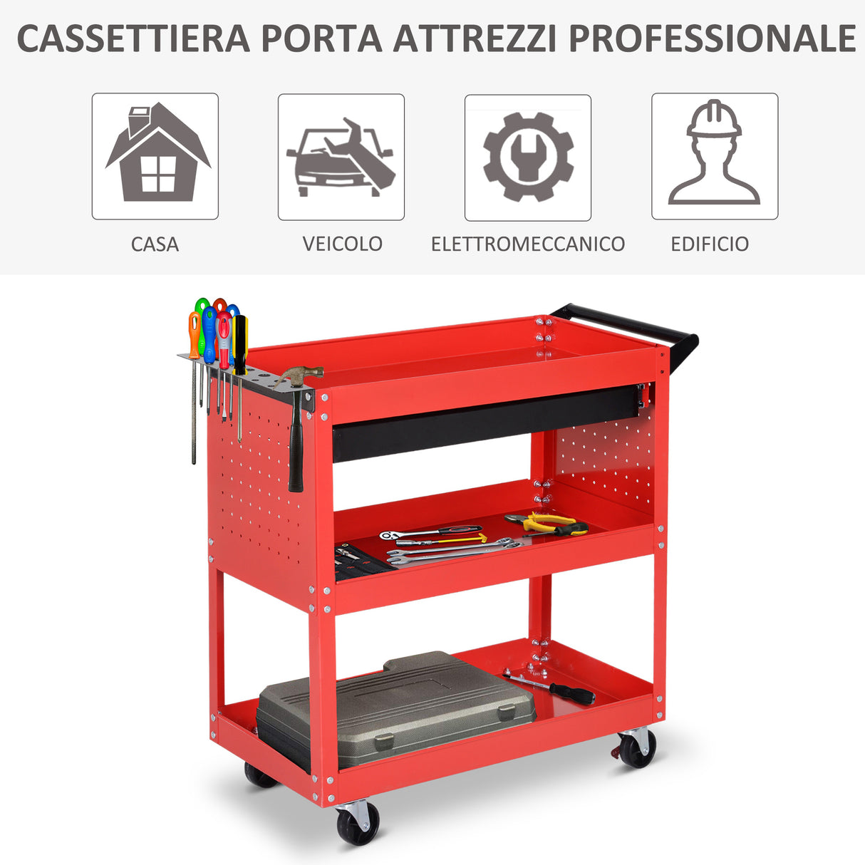 easycomfort carrello portautensili da officina rosso 70x35x75.5cm