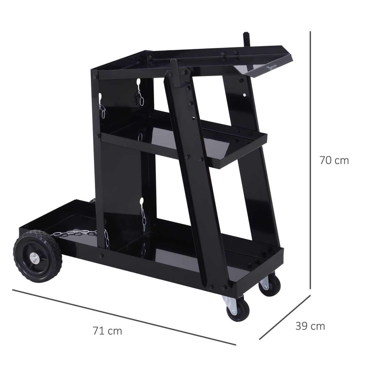 easycomfort carrello porta utensili attrezzi 3 ripiani 4 ruote in gomma max. 50kg da officina acciaio 71 x 70 x 39cm nero