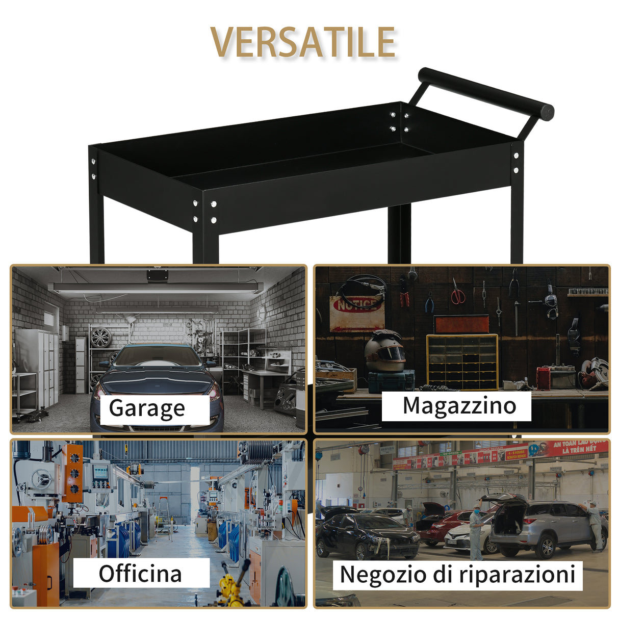 easycomfort carrello porta attrezzi a 2 ripiani in acciaio 84.5x38x84cm nero