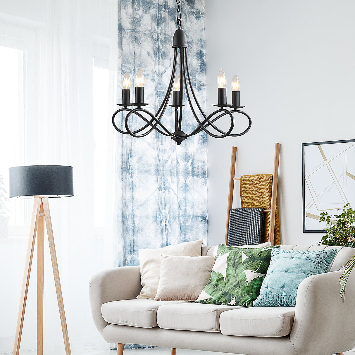 easycomfort easycomfort lampadario a soffitto stile rustico acciaio intrecciato nero con 5 candelieri regolabili e pieghevoli 58 x 45cm ean 8054144136028