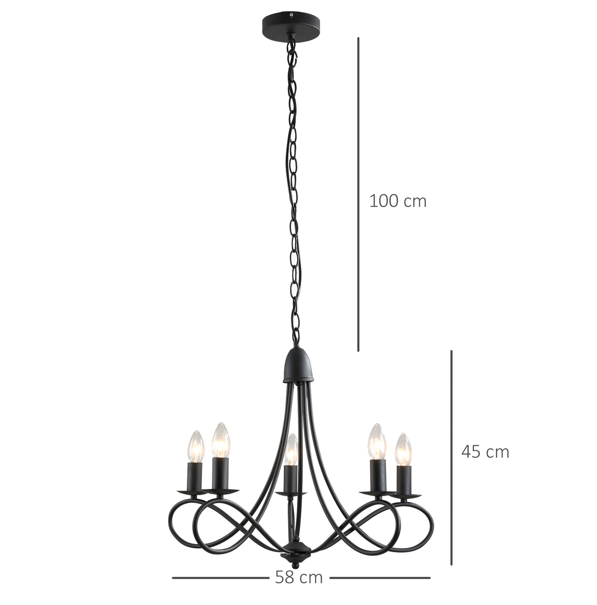 easycomfort easycomfort lampadario a soffitto stile rustico acciaio intrecciato nero con 5 candelieri regolabili e pieghevoli 58 x 45cm ean 8054144136028