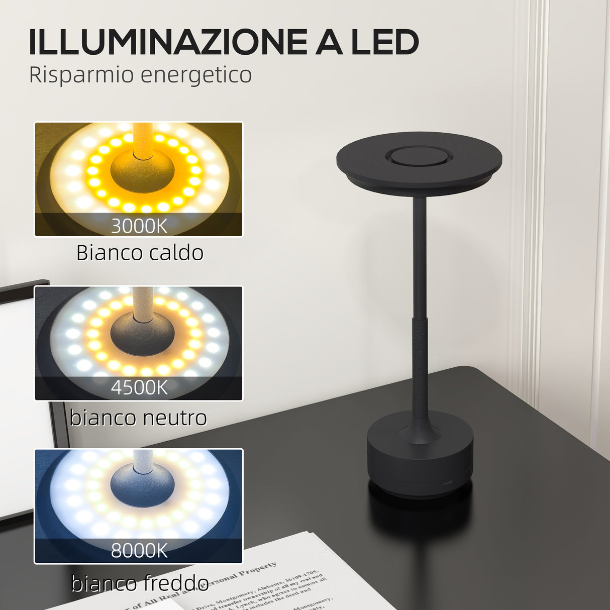 easycomfort easycomfort lampada senza filo touch luce led 3 tonalita e batteria ricaricabile 13x28 5cm nero