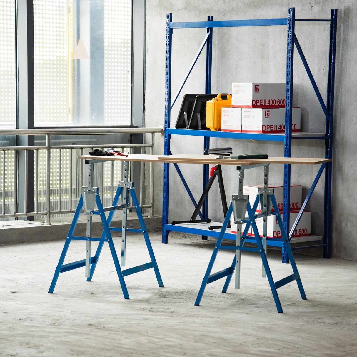 easycomfort easycomfort set 2 cavalletti da lavoro pieghevoli telescopici in tubi d acciaio 68 x 58 x 80