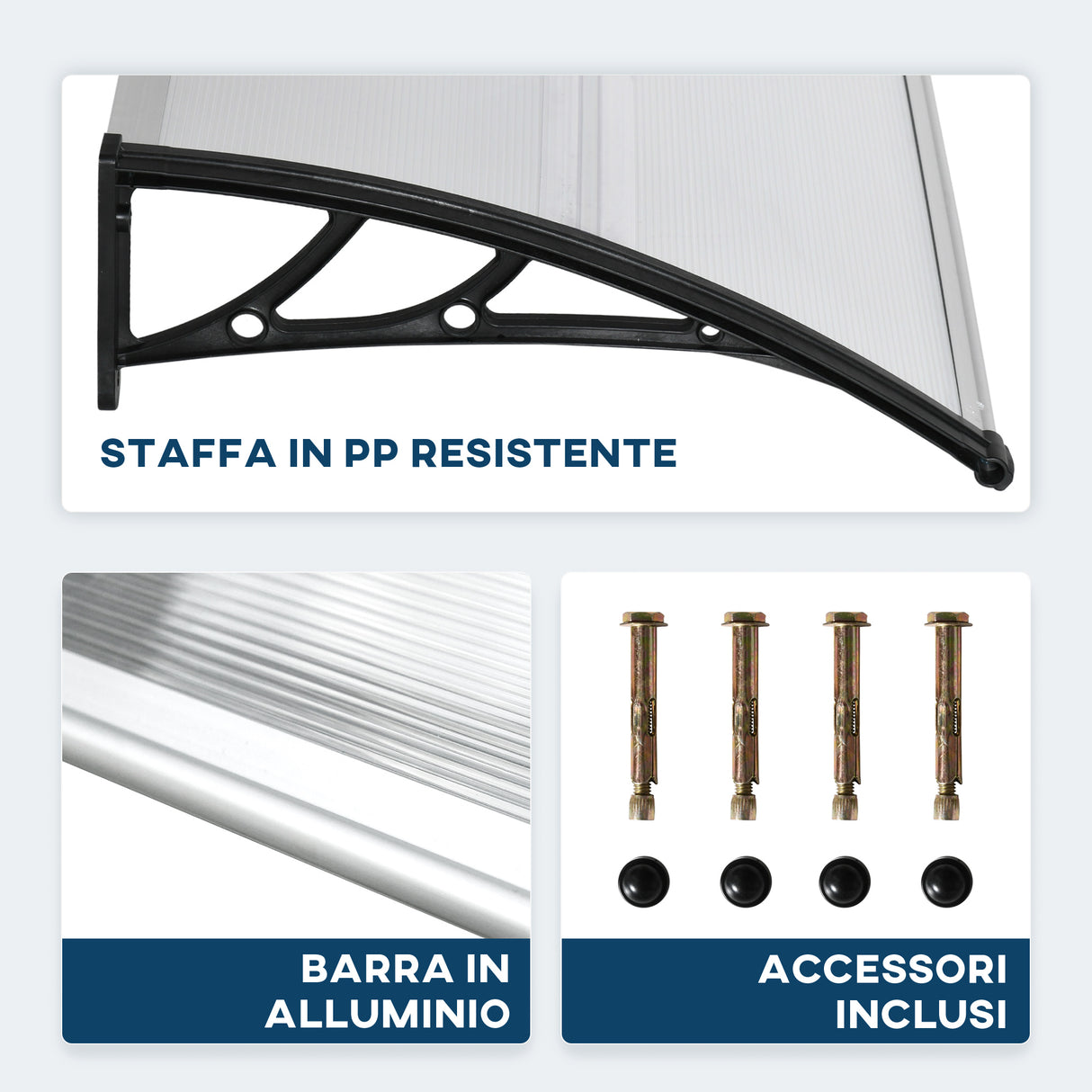 easycomfort easycomfort pensilina da esterno per finestre e porte in policarbonato e alluminio 110x60x18cm trasparente